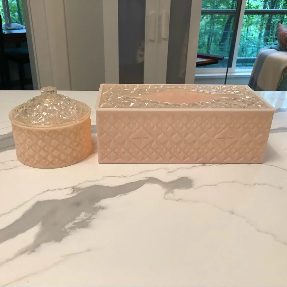 Vintage Starburst Atomic MCM Vanity Tissue Box and Lidded Powder Puff Container